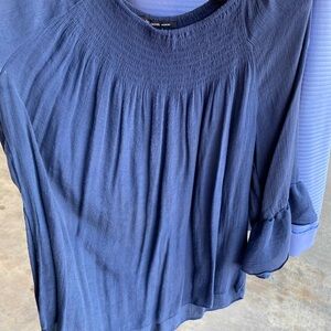 Zac & Rachel Blue Smocked Blouse with Bib Collar